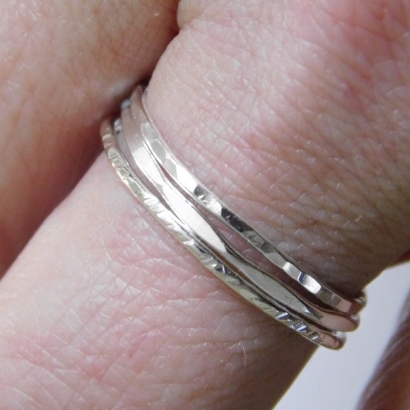 (2-13) 925 Sterling Silver Stacking Ring Set of 3 Faceted, Etched, & Textured - Picture 1 of 8